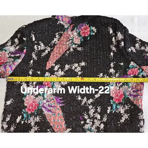 Asian Inspired Floral Top Jacket XL Reversible Textured Crinkle Super Stretchy - Picture 14 of 16